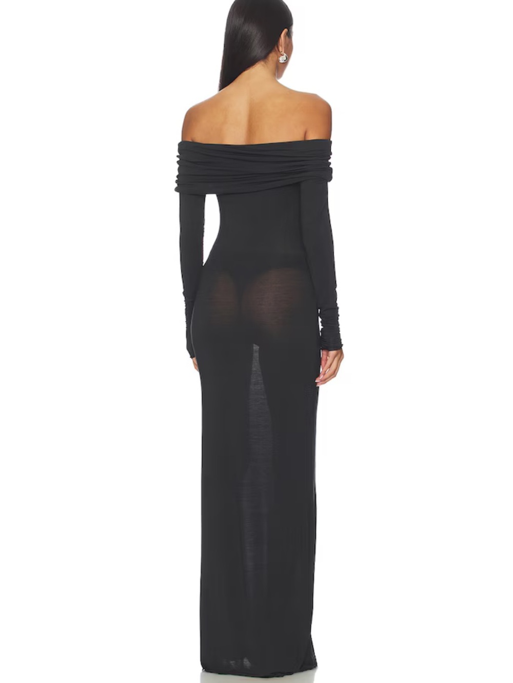 NEW SKIMS Sheer Modal Off Shoulder Long Dress in Onyx - Picture 3 of 7